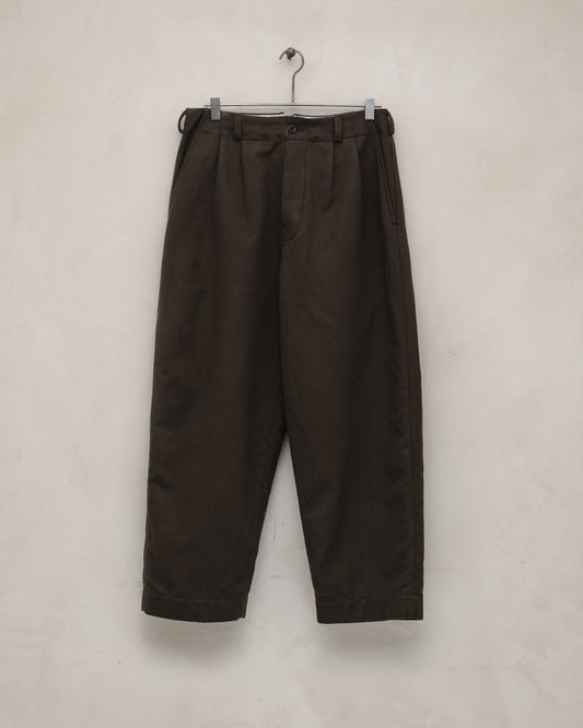 Two Pleat Pant - Brushed Broken Twill, Dark Olive