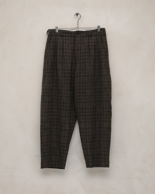 Two Pleat Pant - Kasuri Wool Check, Brown/Beige/Navy