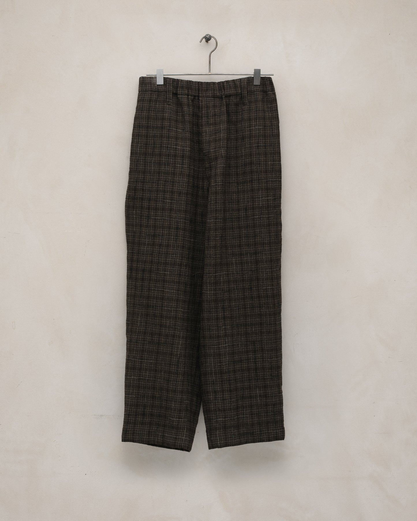 Elastic Pant - Kasuri Wool Check, Brown/Beige/Navy