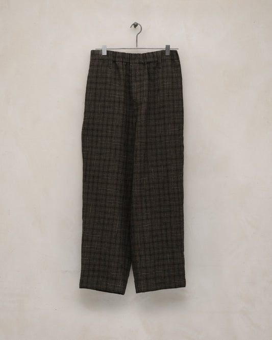 Elastic Pant - Kasuri Wool Check, Brown/Beige/Navy