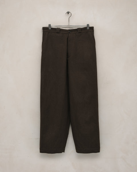 Flat Front Pant - Brushed Broken Twill, Dark Olive – evan kinori