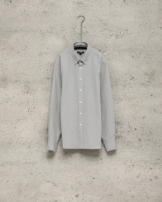 Button Down Collar Shirt - Organic Cotton Stripe, Light Grey/Black