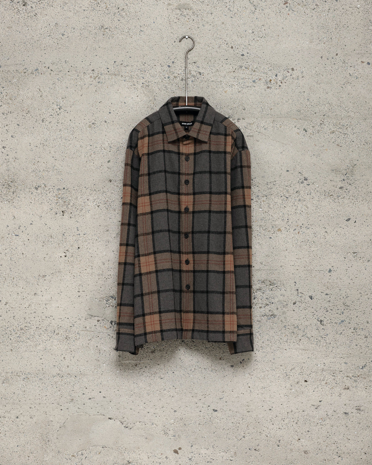 Flat Hem Shirt - Brushed Wool/Cashmere Check, Black/Grey/Beige