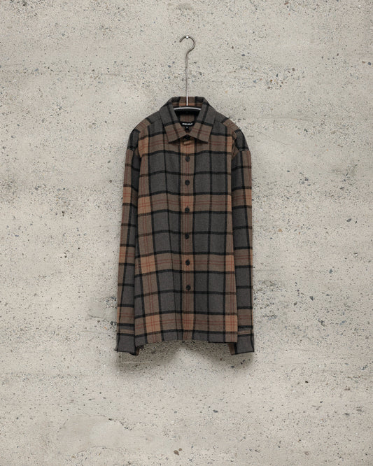 Flat Hem Shirt - Brushed Wool/Cashmere Check, Black/Grey/Beige
