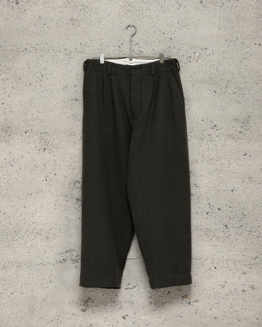 Two Pleat Pant - Heavy Wool/Linen Herringbone, Dark Olive