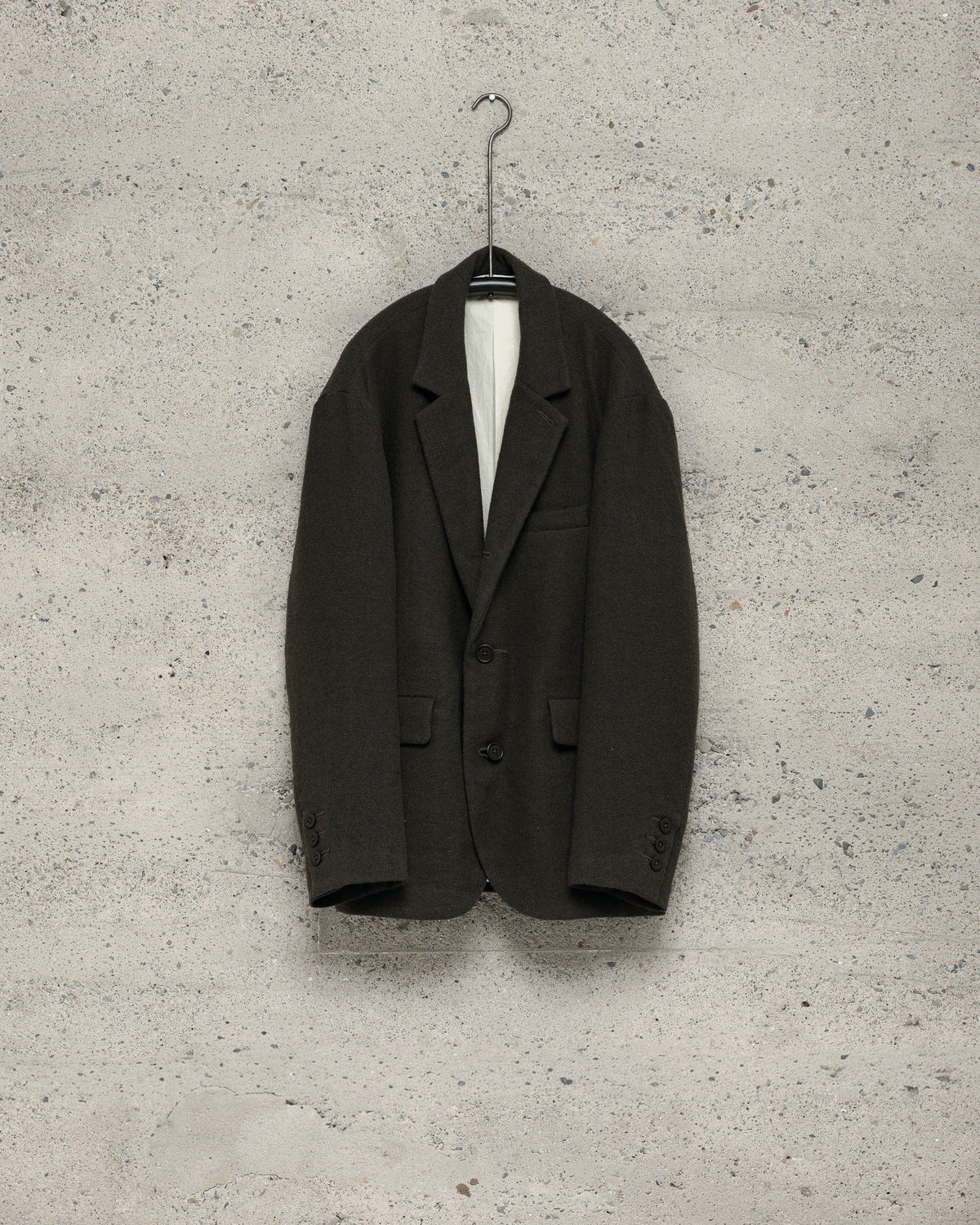 Three Button Jacket - Heavy Wool/Linen Herringbone, Dark Olive