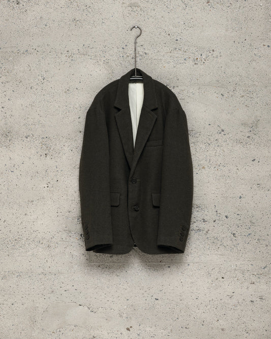 Three Button Jacket - Heavy Wool/Linen Herringbone, Dark Olive
