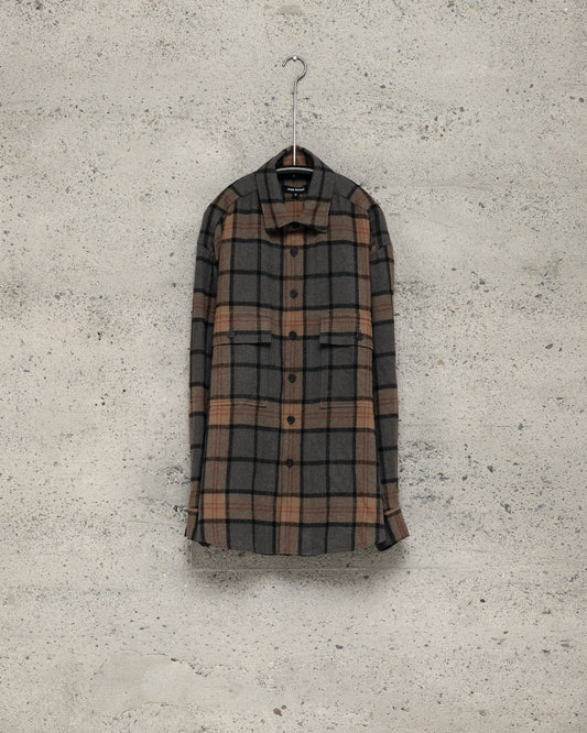 Big Shirt - Brushed Wool/Cashmere Check, Black/Grey/Beige