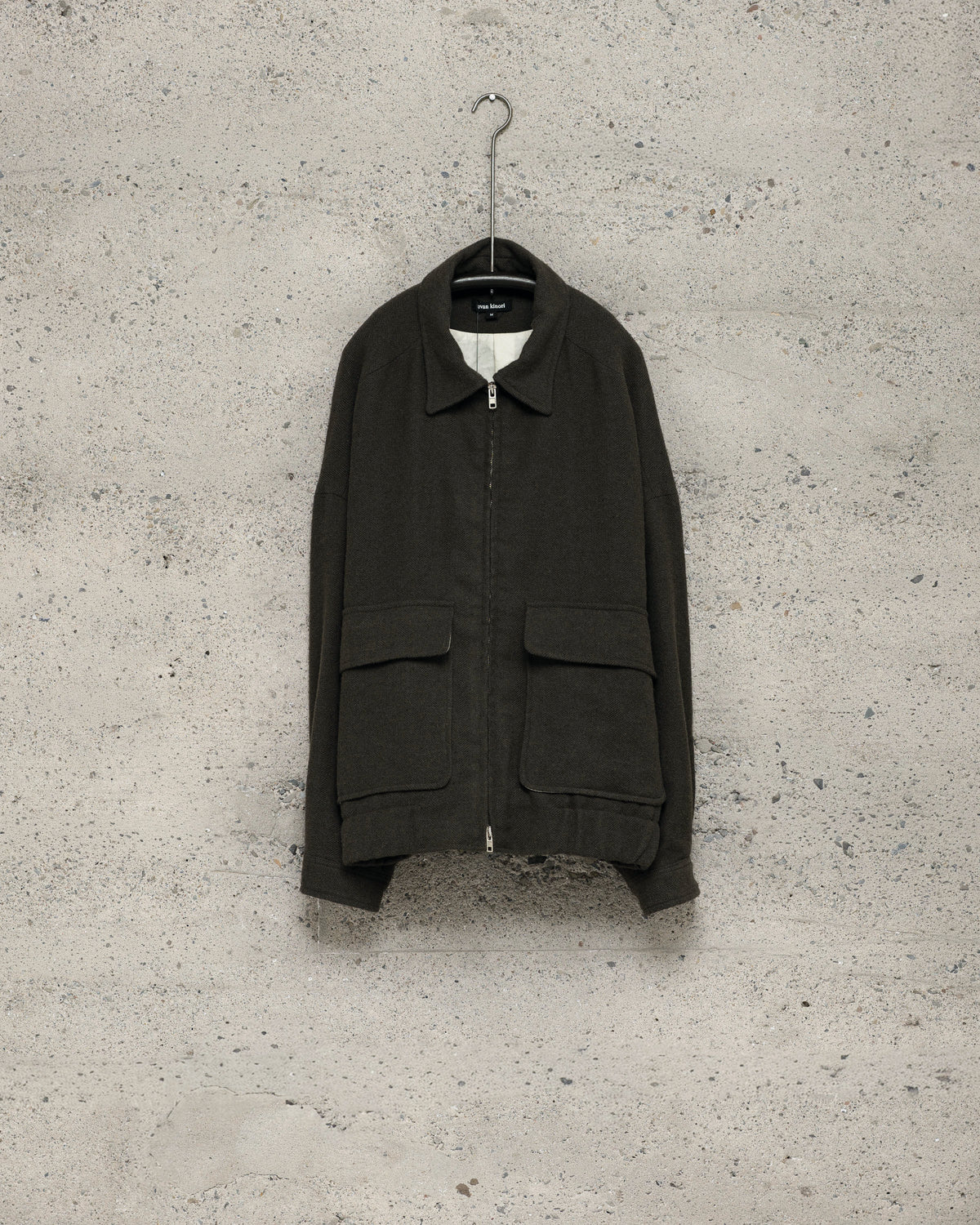 Zip Jacket Two - Heavy Wool/Linen Herringbone, Dark Olive