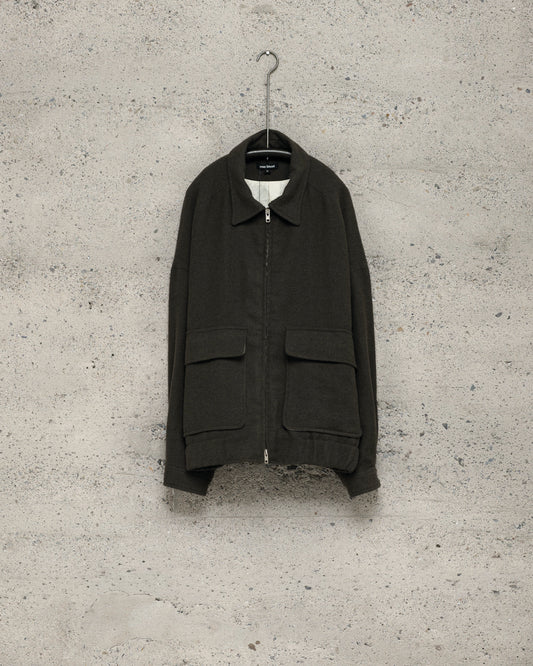Zip Jacket Two - Heavy Wool/Linen Herringbone, Dark Olive