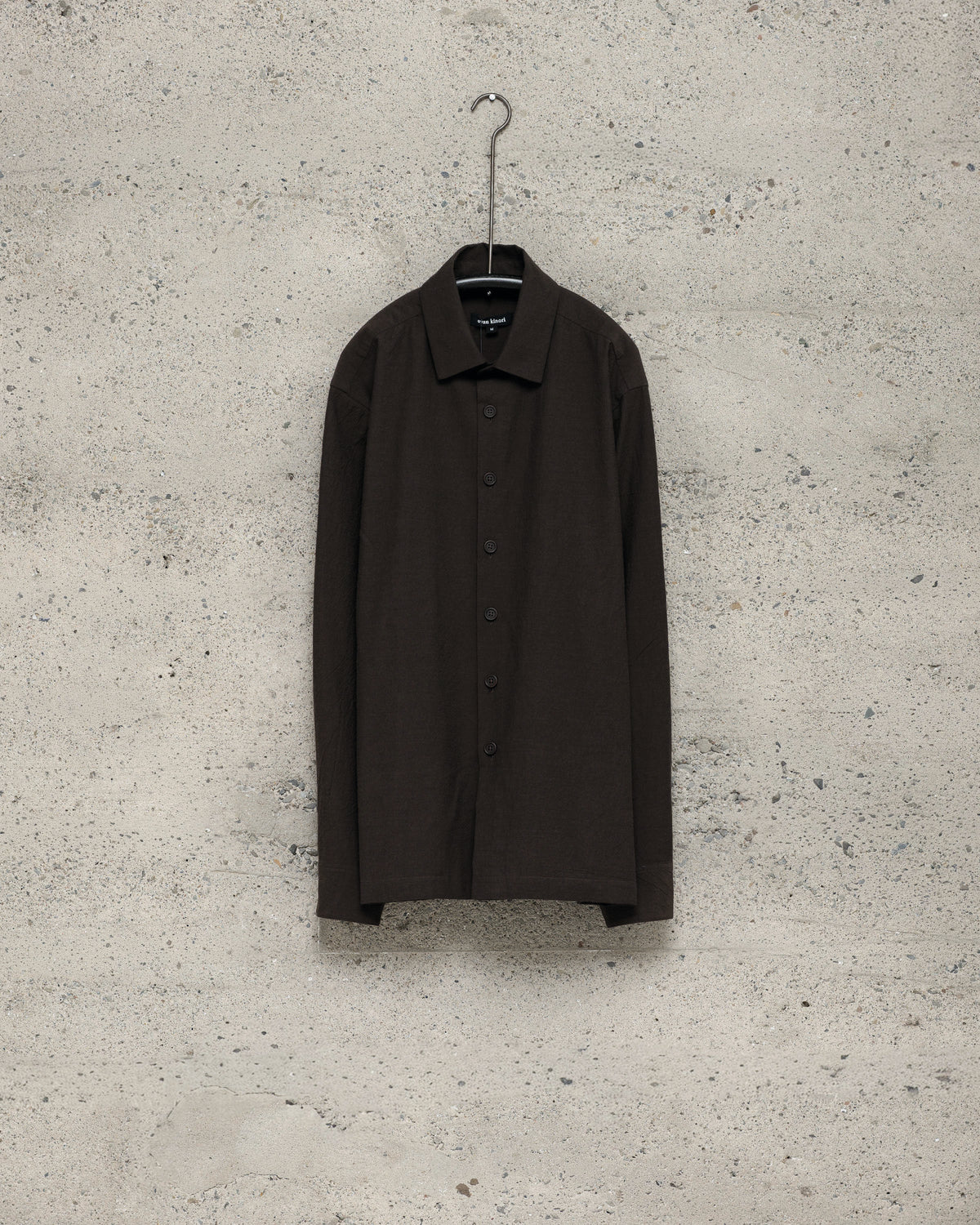 Flat Hem Shirt - Yarn Dyed Cotton/Yak Twill, Brown/Black