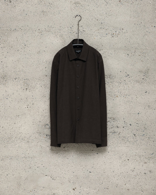 Flat Hem Shirt - Yarn Dyed Cotton/Yak Twill, Brown/Black