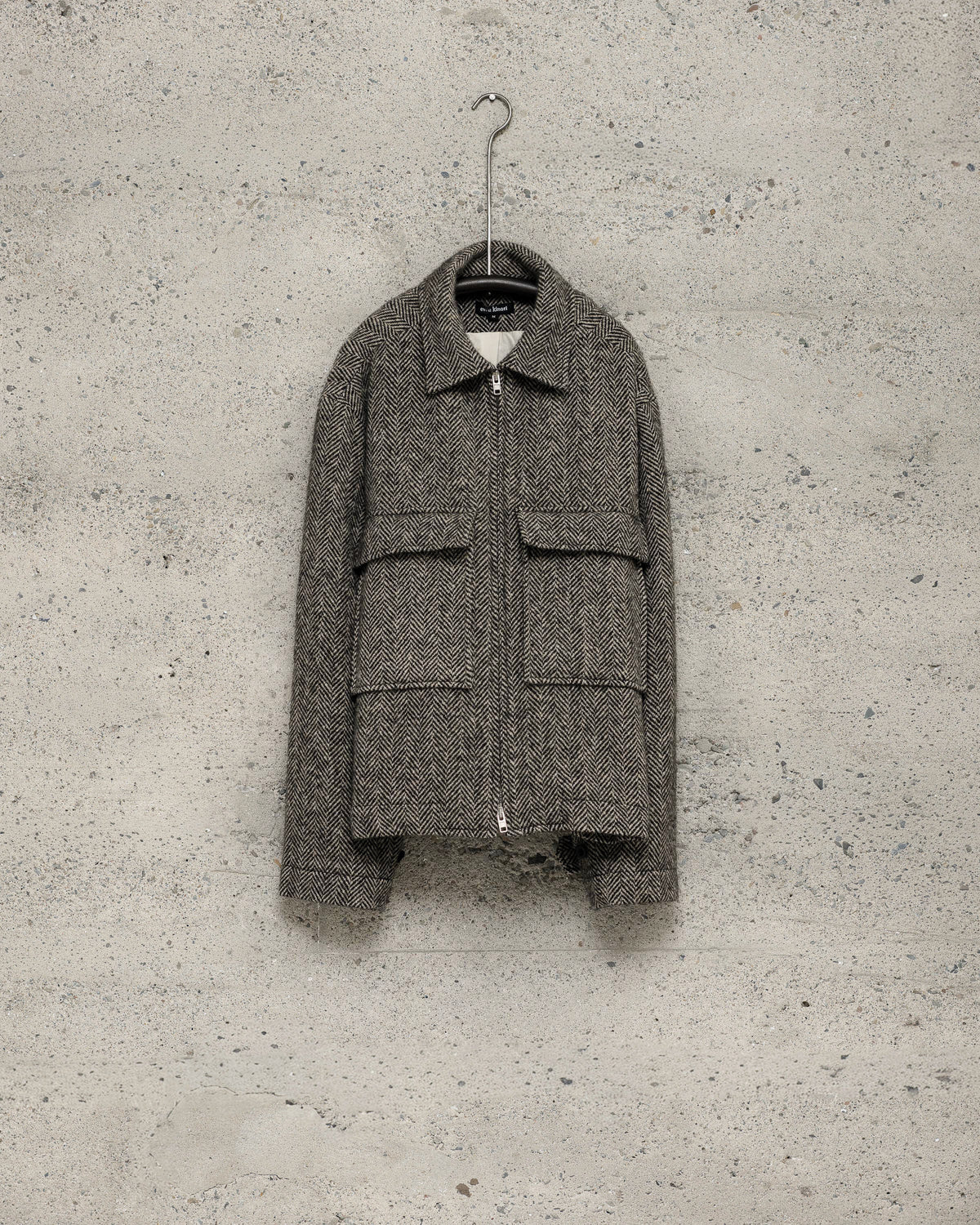 Zip Jacket - Irish Wool Herringbone, Natural/Black