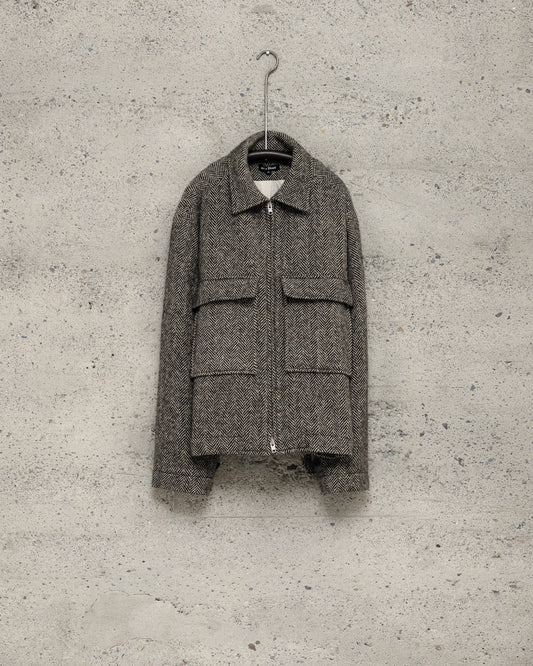 Zip Jacket - Irish Wool Herringbone, Natural/Black