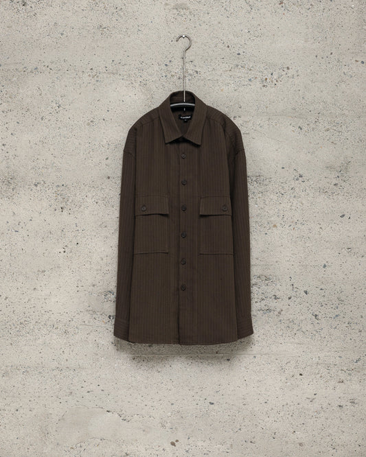 Big Shirt - Cotton Dobby Stripe, Dark Olive