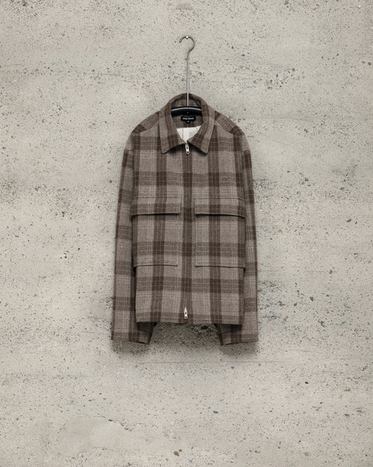 Zip Jacket - Undyed Wool Check, Brown/Natural