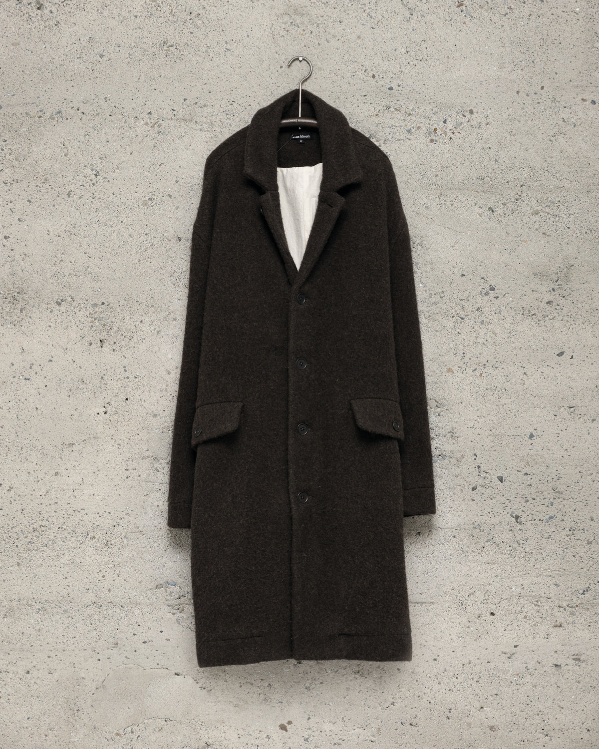 Big Coat - Brushed Wool Coating, Dark Brown