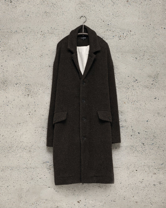 Big Coat - Brushed Wool Coating, Dark Brown