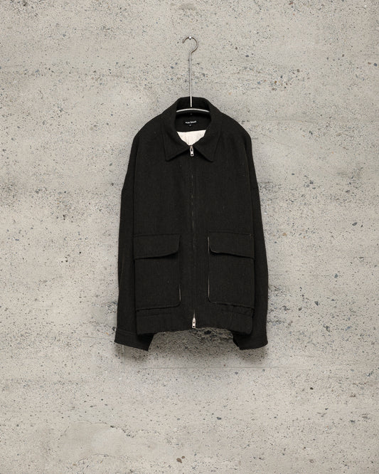 Zip Jacket Two - Wool/Linen Herringbone, Black/Brown