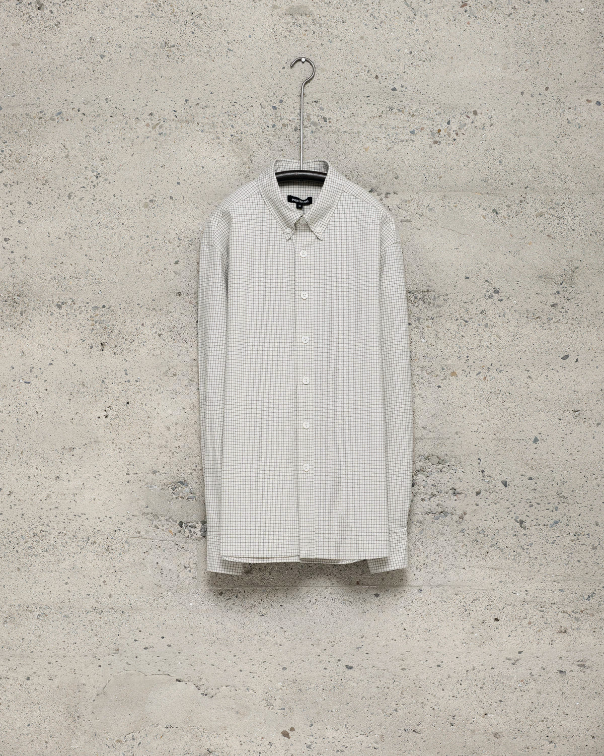 Button Down Collar Shirt - Cotton Gridcloth, Natural/Black