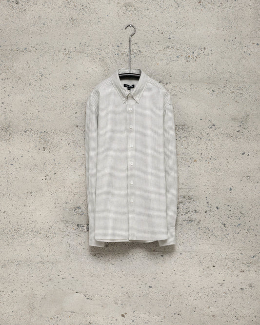 Button Down Collar Shirt - Cotton Gridcloth, Natural/Black