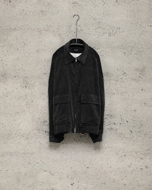 Zip Jacket Two - Carbon Dyed Cotton/Linen Corduroy, Charcoal