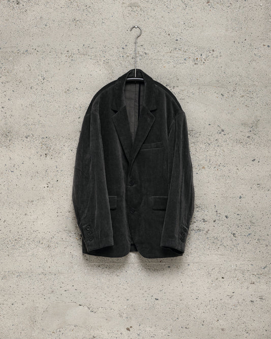 Three Button Jacket - Carbon Dyed Cotton/Linen Corduroy, Charcoal