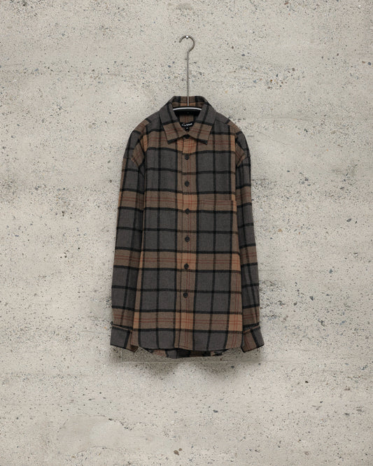 Big Shirt Two - Brushed Wool/Cashmere Check, Black/Grey/Beige