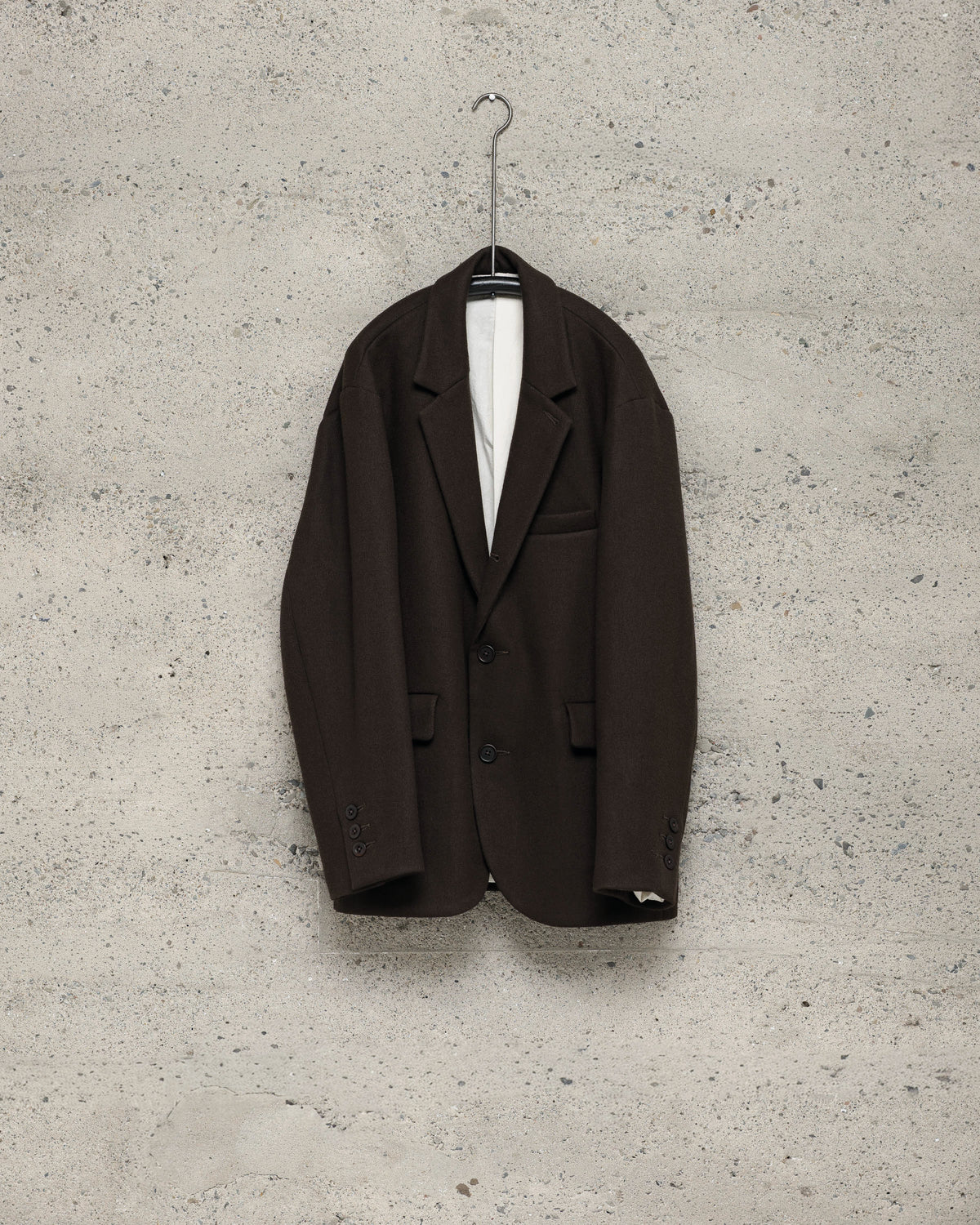 Three Button Jacket - Heavy Wool Flannel, Dark Brown