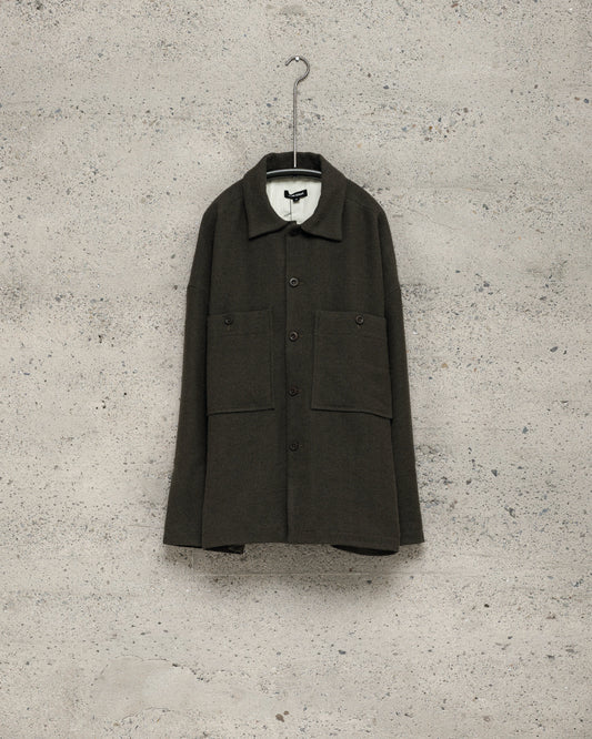 Field Shirt Two - Heavy Wool/Linen Herringbone, Dark Olive