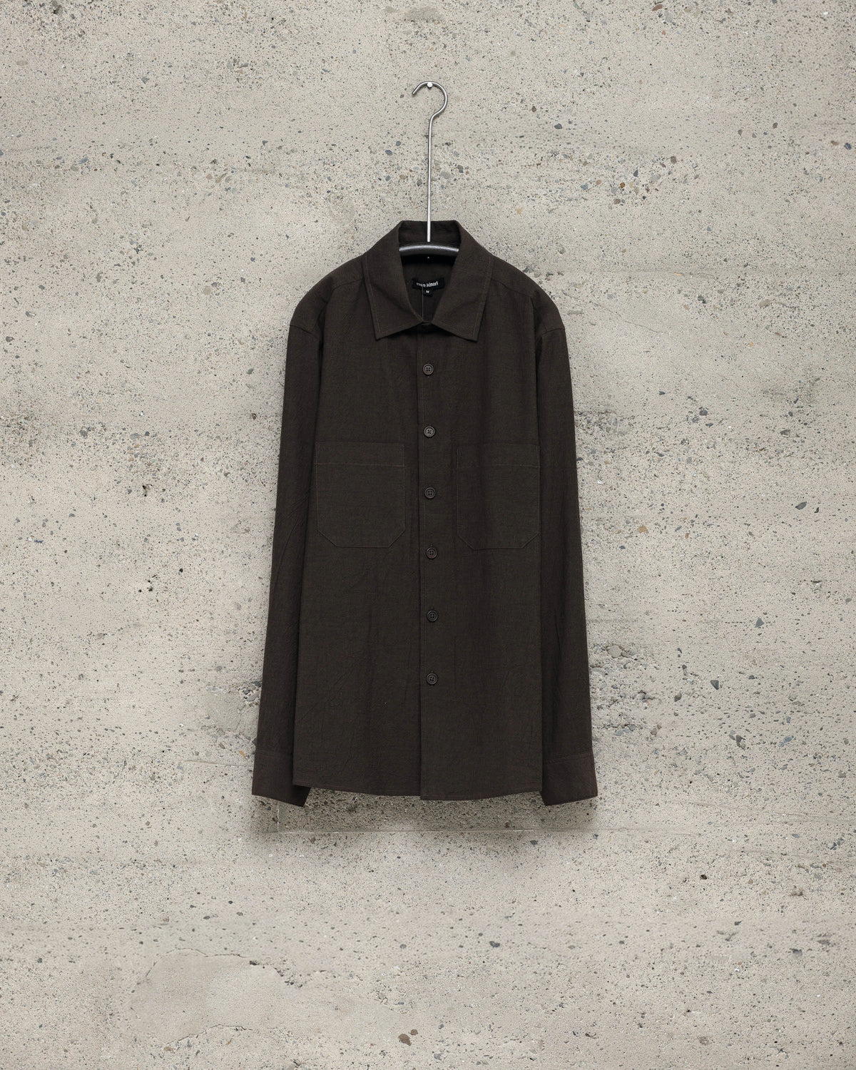 Two Pocket Shirt - Yarn Dyed Cotton/Yak Twill, Brown/Black