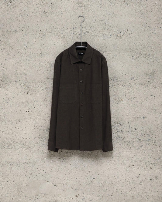 Two Pocket Shirt - Yarn Dyed Cotton/Yak Twill, Brown/Black