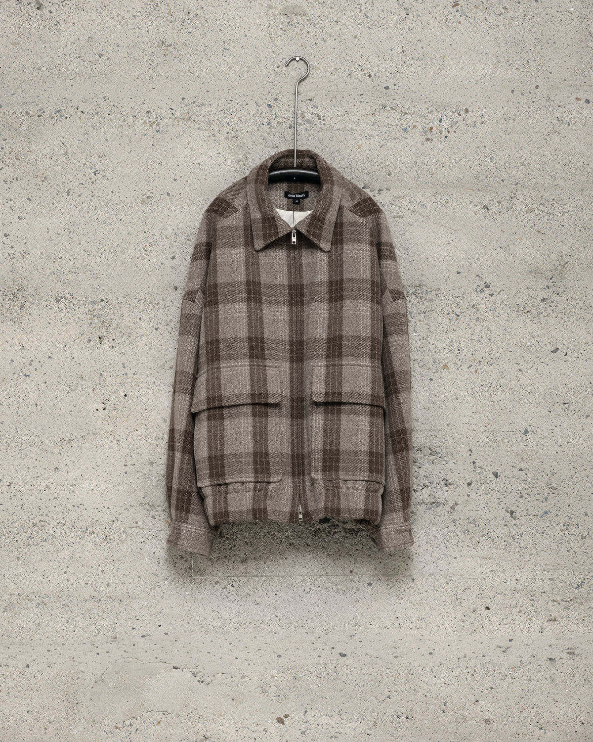 Zip Jacket Two - Undyed Wool Check, Brown/Natural