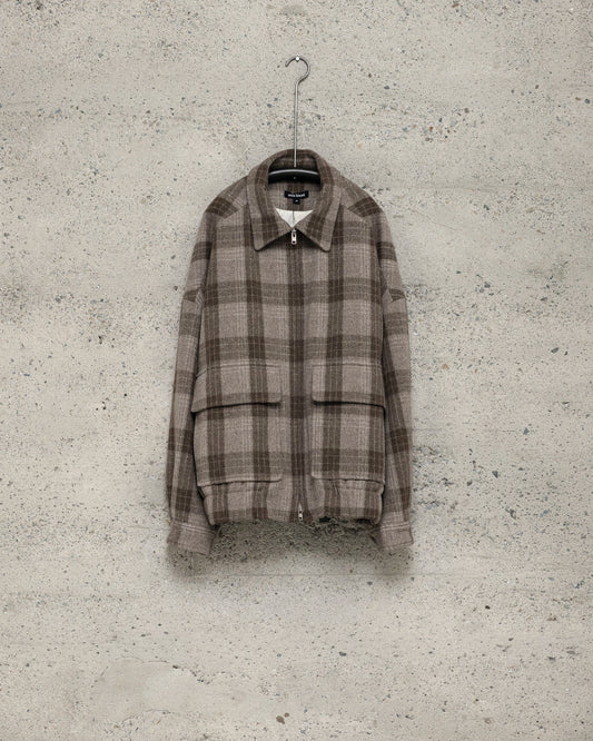 Zip Jacket Two - Undyed Wool Check, Brown/Natural