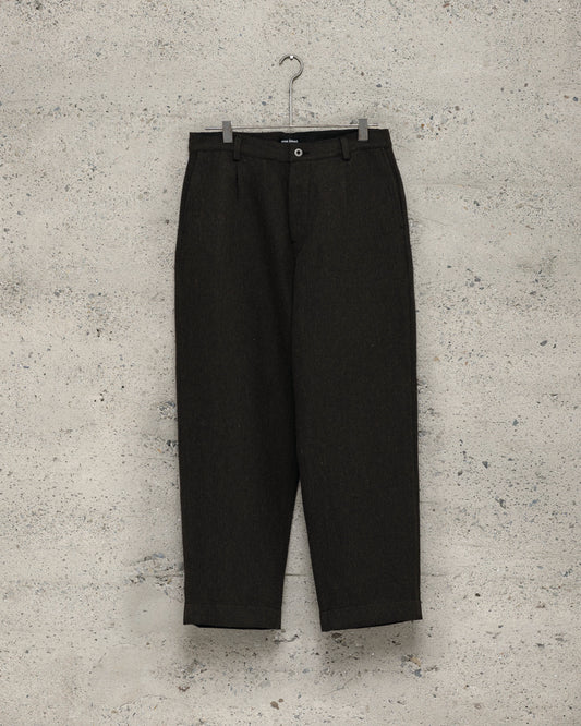 Single Pleat Pant - Wool/Linen Herringbone, Black/Brown