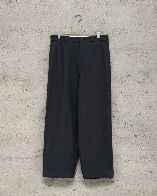 Flat Front Pant - Yarn Dyed Cotton Twill, Navy/Grey