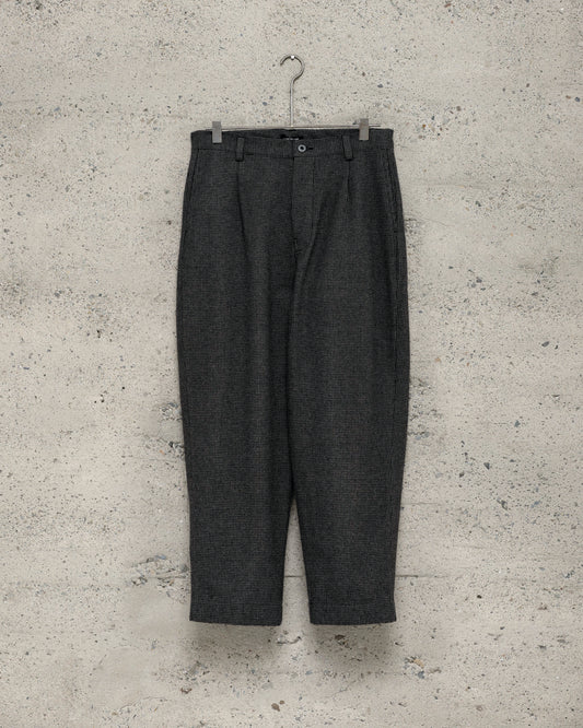 Single Pleat Pant - Wool/Cotton/Cashmere Puppytooth, Charcoal/Black
