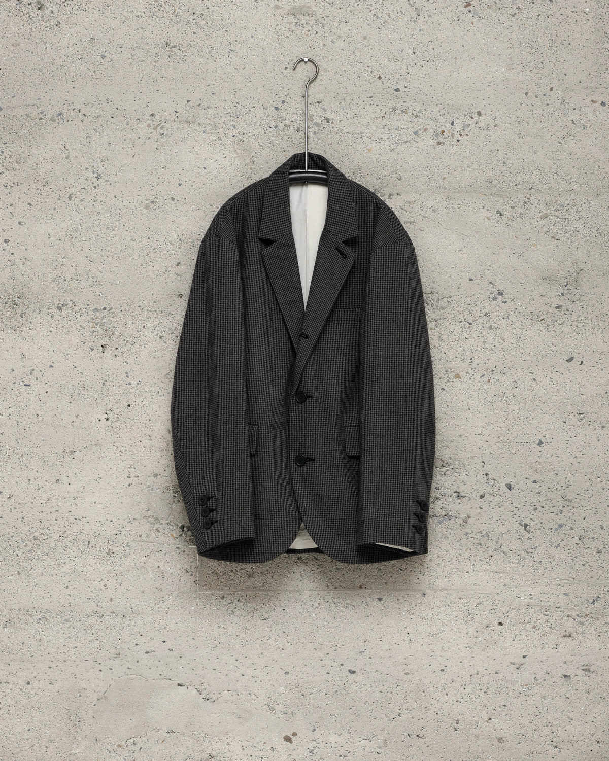 Three Button Jacket - Wool/Cotton/Cashmere Puppytooth, Charcoal/Black