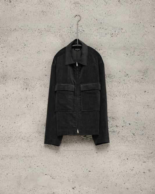 Zip Jacket - Carbon Dyed Cotton/Linen Corduroy, Charcoal