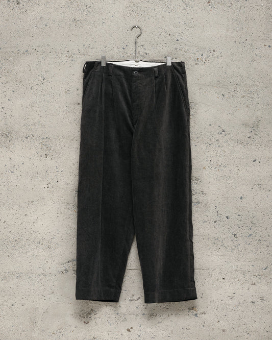 Two Pleat Pant - Carbon Dyed Cotton/Linen Corduroy, Charcoal