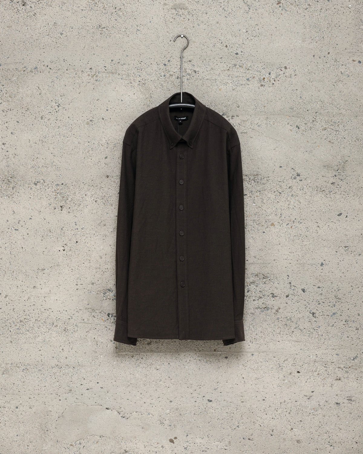Button Down Collar Shirt - Yarn Dyed Cotton/Yak Twill, Brown/Black