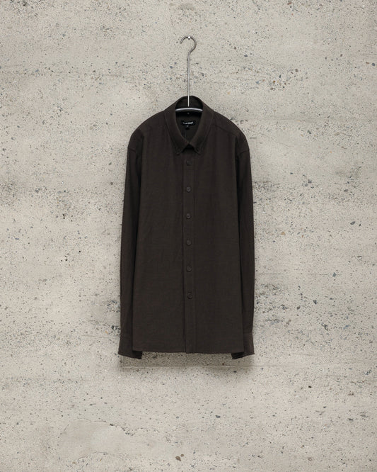 Button Down Collar Shirt - Yarn Dyed Cotton/Yak Twill, Brown/Black