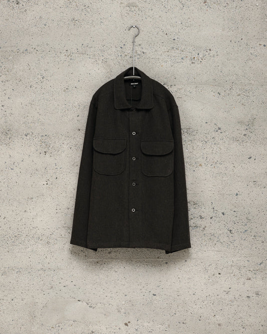 Field Shirt - Wool/Linen Herringbone, Black/Brown