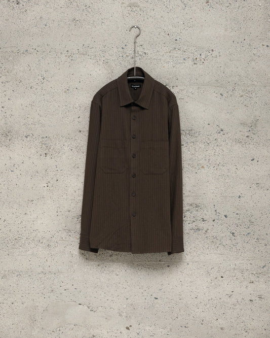 Two Pocket Shirt - Cotton Dobby Stripe, Dark Olive