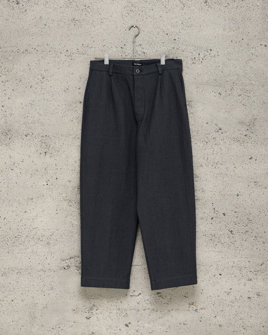 Single Pleat Pant - Yarn Dyed Cotton Twill, Navy/Grey