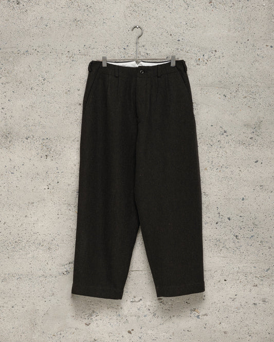 Two Pleat Pant - Wool/Linen Herringbone, Black/Brown