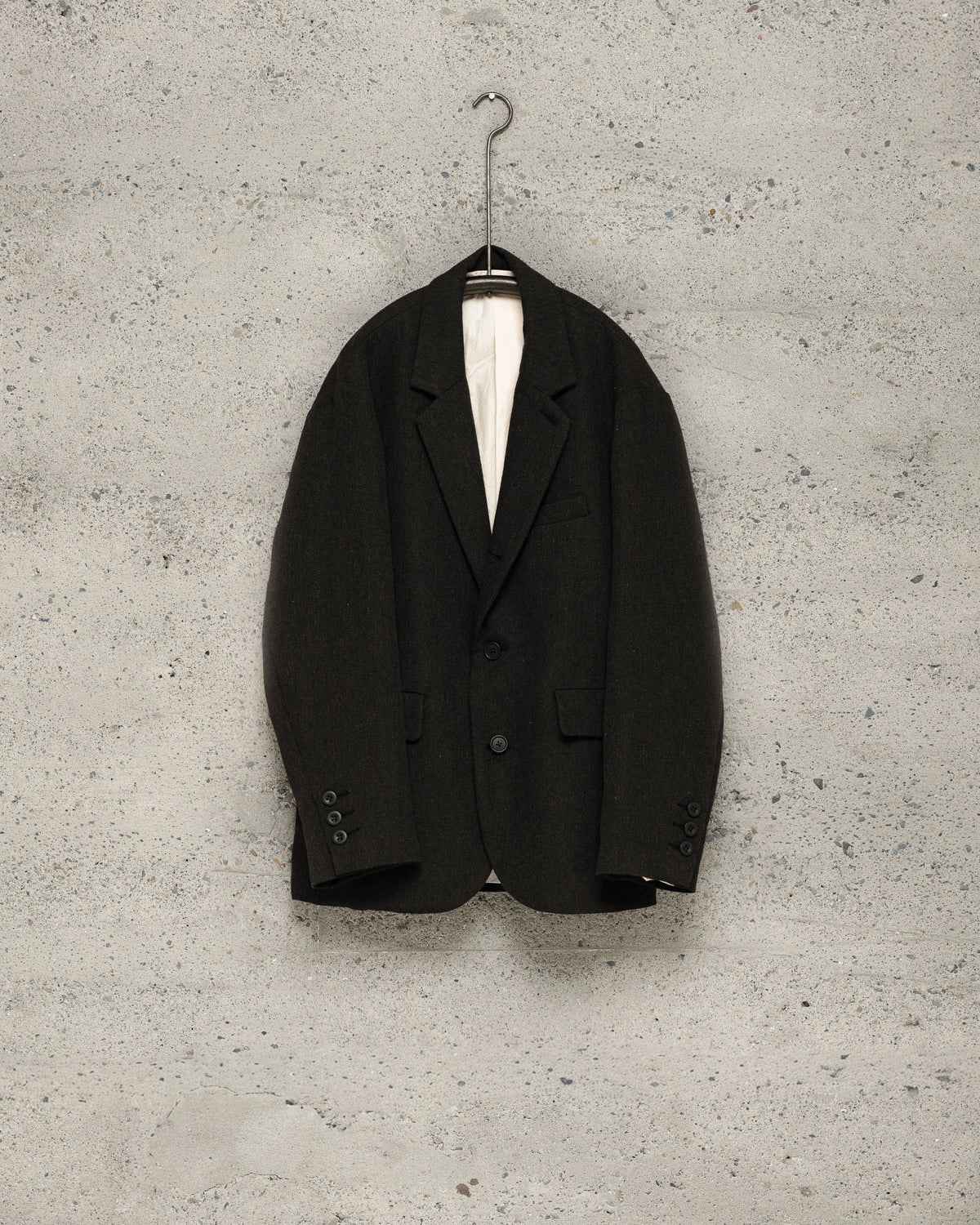 Three Button Jacket - Wool/Linen Herringbone, Black/Brown