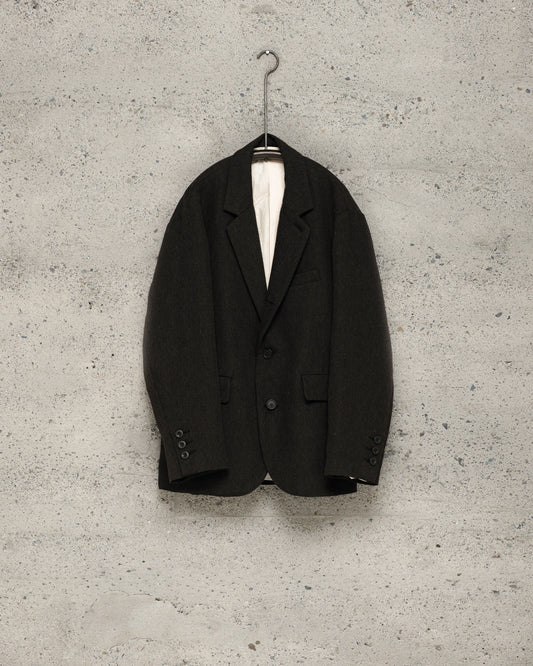 Three Button Jacket - Wool/Linen Herringbone, Black/Brown