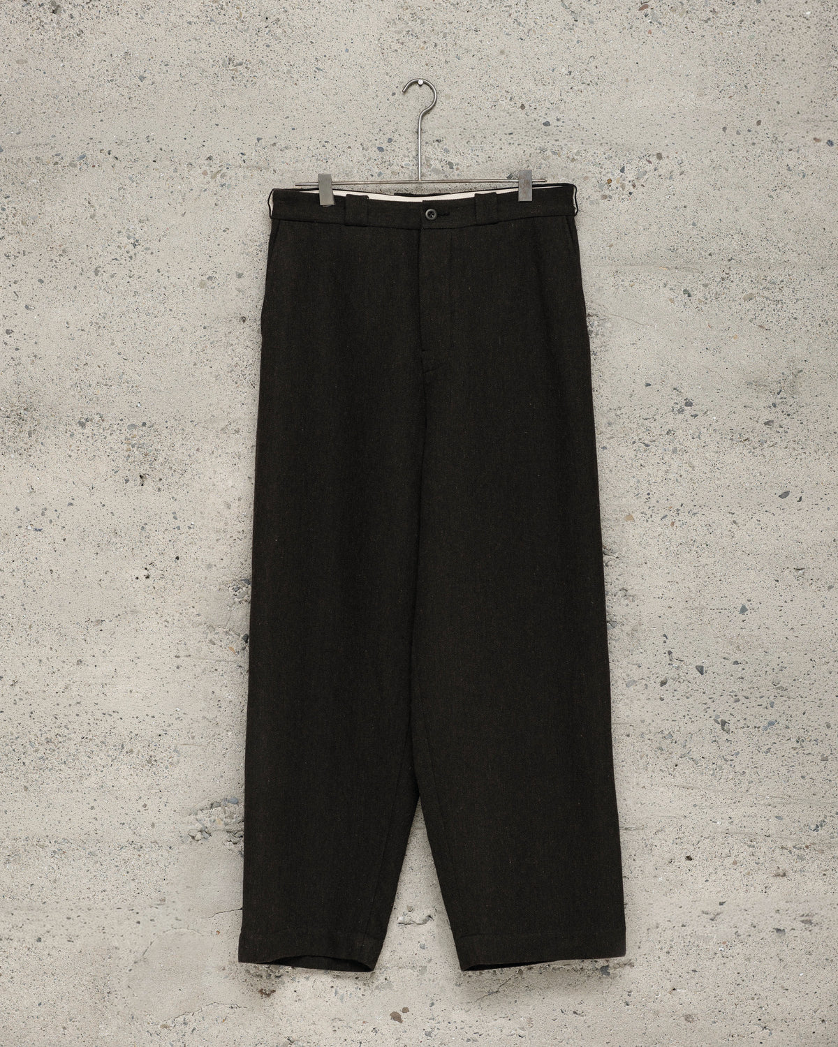 Flat Front Pant - Wool/Linen Herringbone, Black/Brown