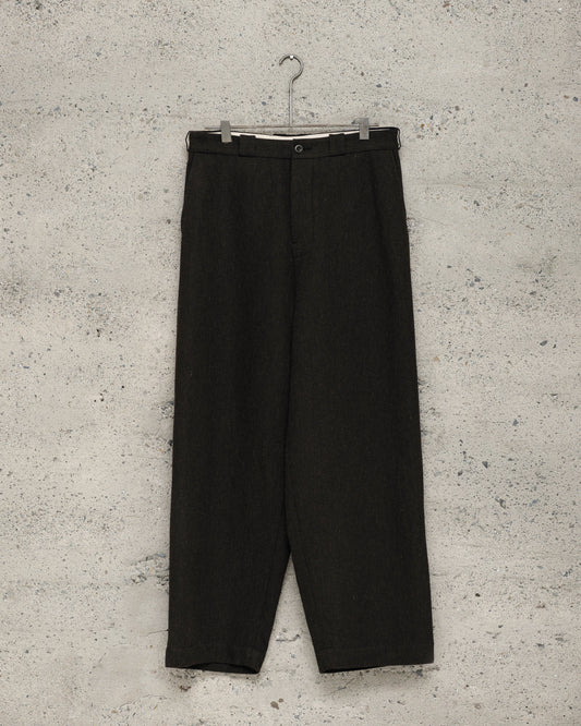 Flat Front Pant - Wool/Linen Herringbone, Black/Brown
